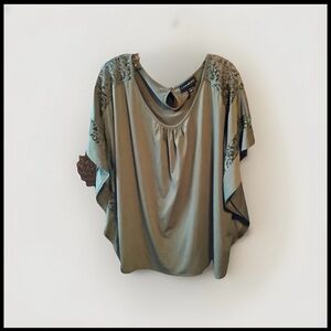 Lane Bryant Size 22/24 Olive Blouse with Shoulder Detailing